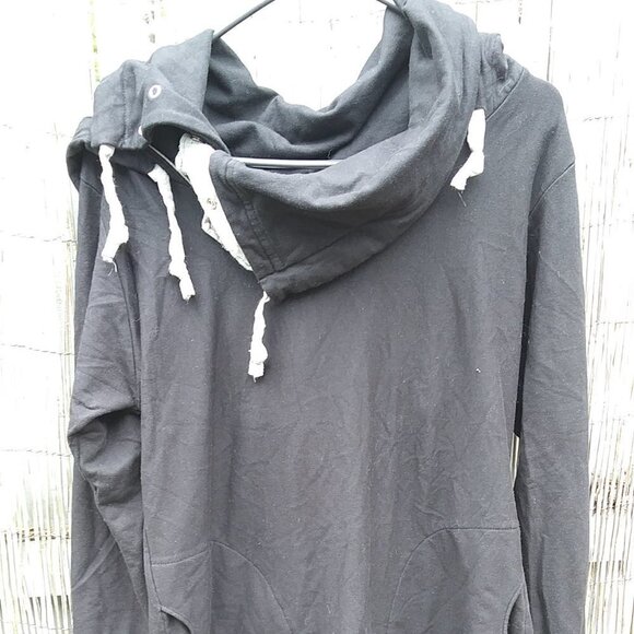 Layer's Squared Hoodie Sweatshirt Bl & Gray Cowl Pullover Snaps Ties - L Unique - Picture 1 of 16